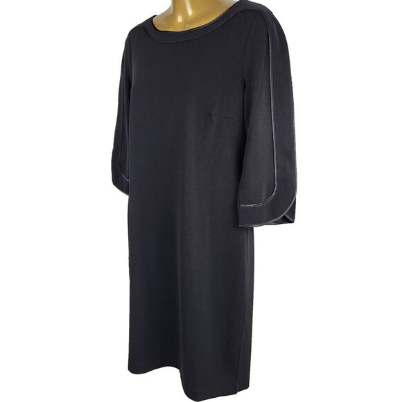 Chico's 00P / U.S. Size 2P Black Cocktail Dress Satin Trim 3/4 Sleeve Slimming - Picture 7 of 13
